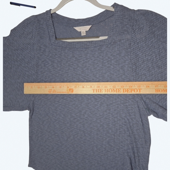 EUC Lauren Conrad Sz. XS Slate Blue Ribbed balloon 1/2 Sleeve Pullover Top - Picture 2 of 9